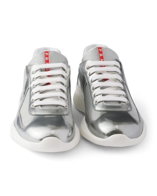 Prada White America's Cup Metallic Leather And Bike Fabric Sneakers for men