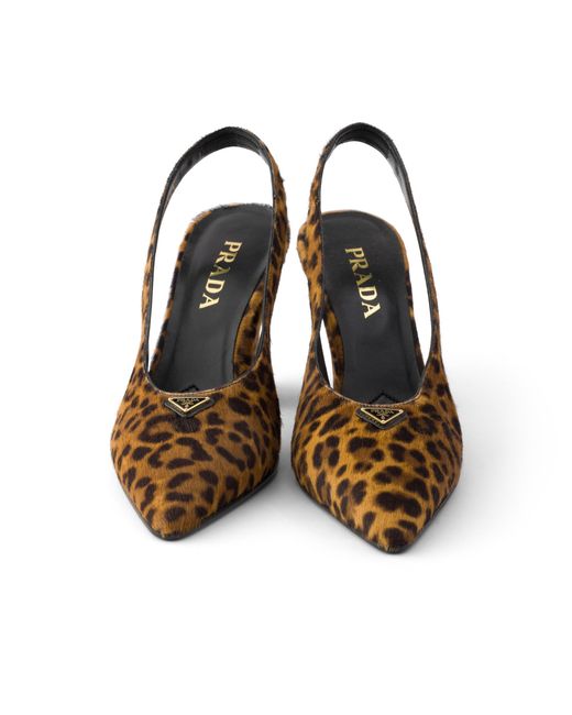 Prada White Printed Leather Slingback Pumps, Honey