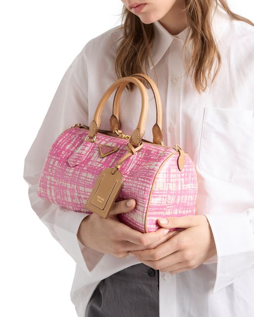 Prada Pink Small Linen Blend And Leather Top-Handle Bag