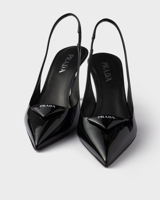 Prada Black Slingback-Pumps Aus Lackleder