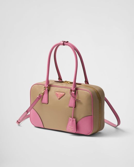 Prada Pink Re-Edition 1978 Medium Re-Nylon And Saffiano Leather Two-Handle Bag
