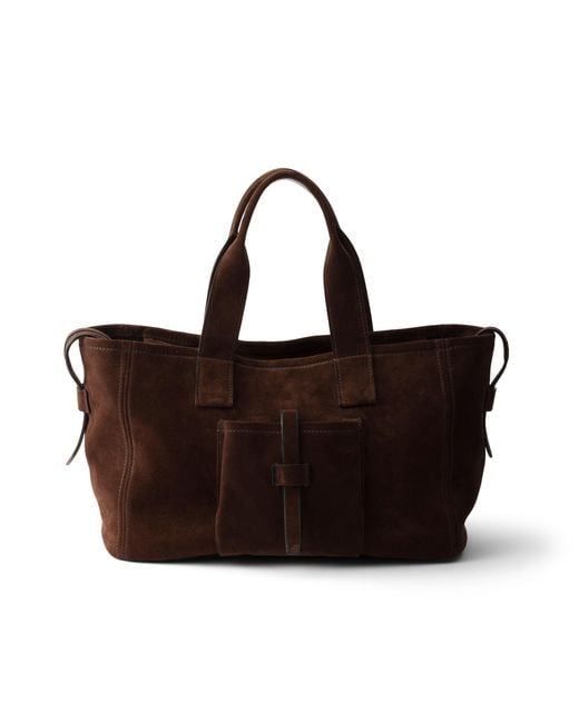 Prada Brown Route Large Suede Tote Bag