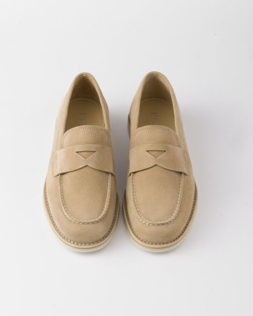 Prada White Bleached Suede Loafers for men