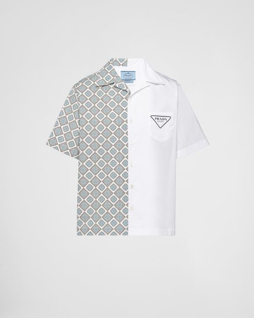 Prada White Double Match Cotton Shirt for men