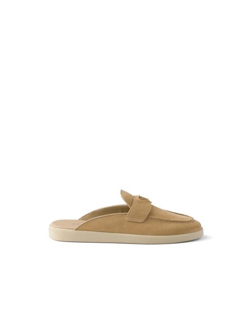 Prada White Suede Mules, Ecru