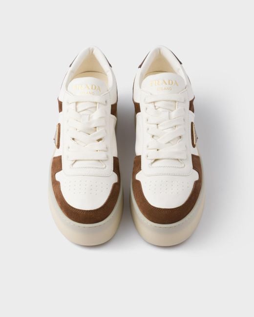 Prada White Downtown Bold Nappa Leather And Suede Sneakers
