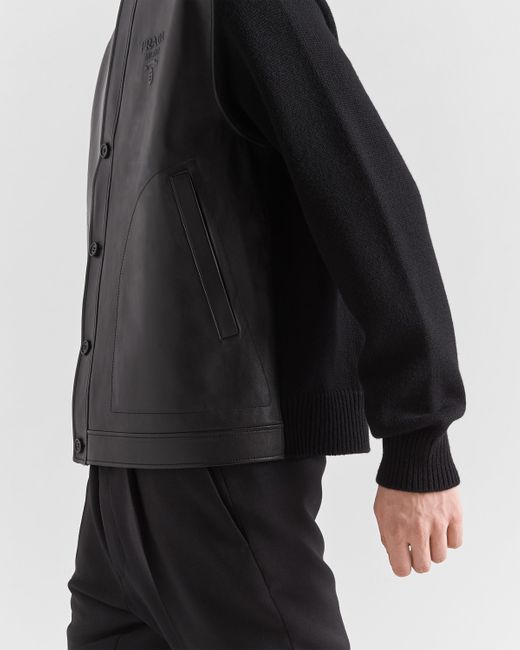 Prada Black Cashmere And Leather Cardigan for men