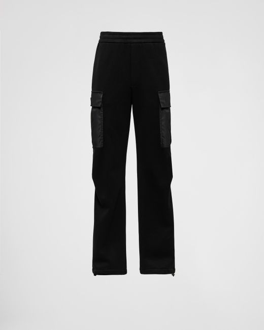 Prada Black Cotton Fleece Pants With Re-nylon Details for men