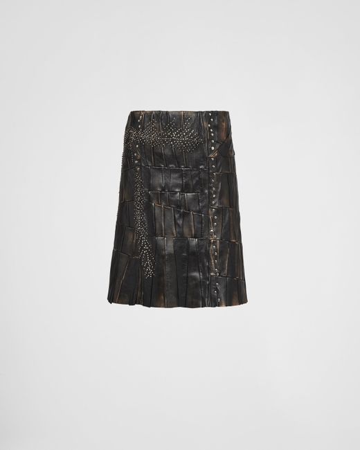 Prada Black Nappa Leather Patchwork Skirt