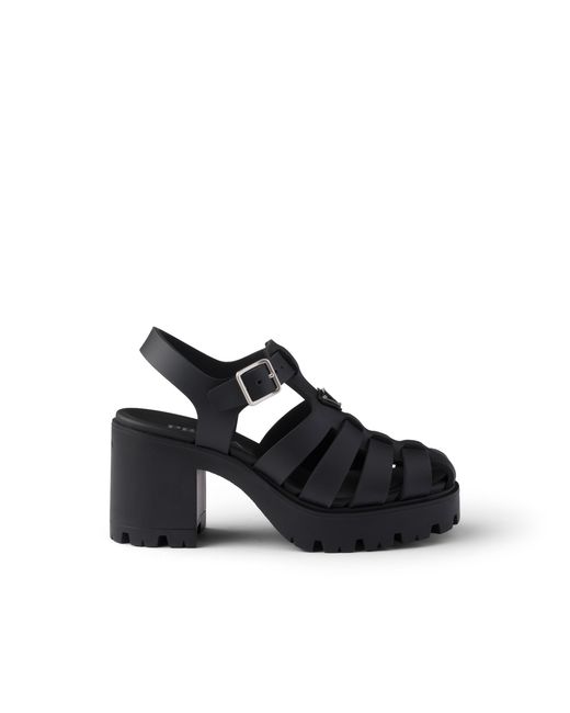 Prada Black Rubber Platform Sandals, Size 35