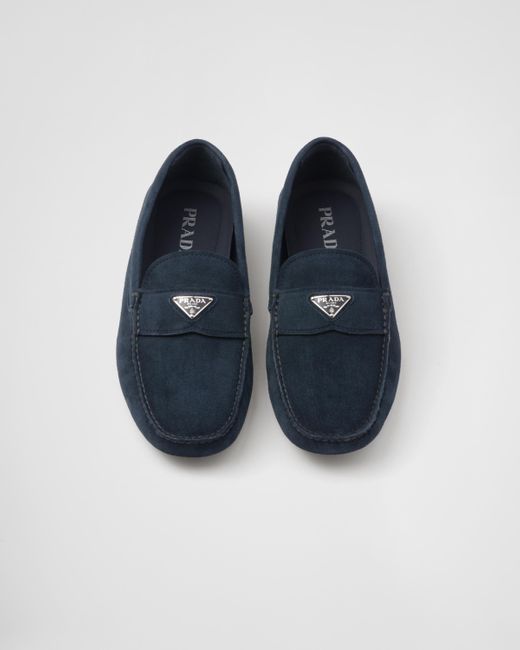 Prada Blue Suede Driving Shoes for men
