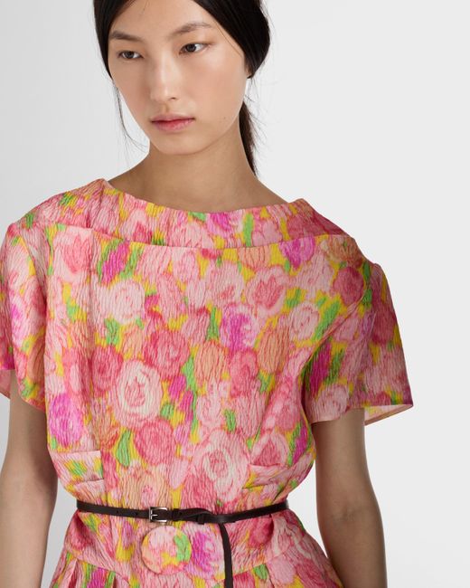 Prada Pink Floral Print Cloquet Dress