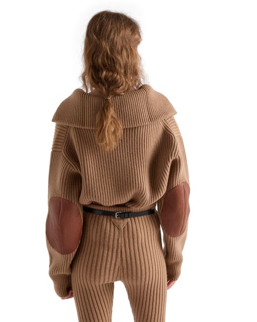 Prada Natural Ribbed Knit Cashmere Sweater