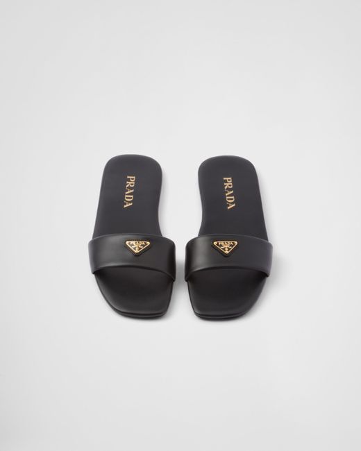 Prada White Leather Slides