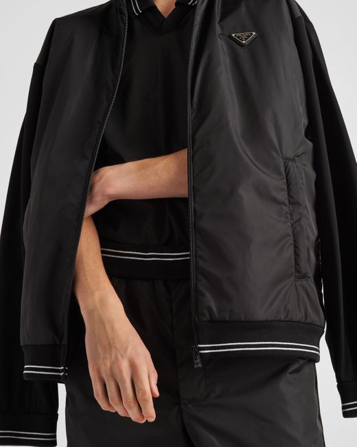 Prada Black Cotton Cardigan With Re-Nylon Detail for men