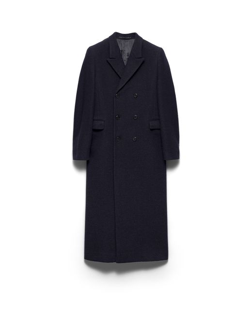 Prada Blue Double-Breasted Wool Coat for men
