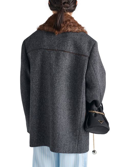 Prada Gray Double-Breasted Chevron Peacoat