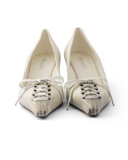 Prada White Antiqued Leather Pumps