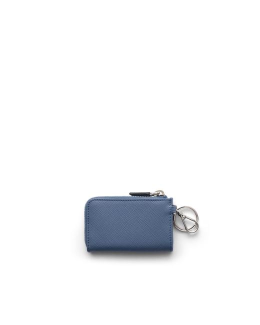 Prada Blue Saffiano Leather Mini Pouch With Keychain for men