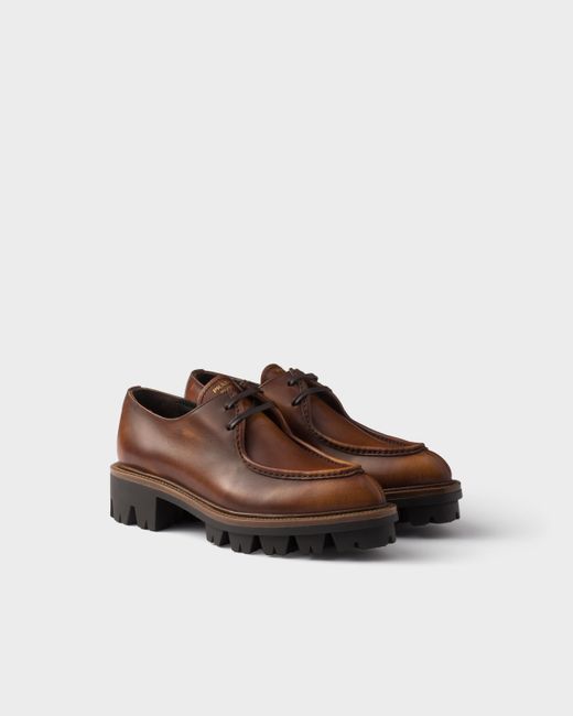 Prada Brown Leather Lace-Up Shoes
