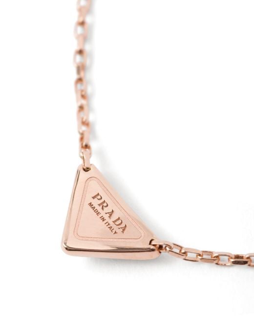 Prada White Eternal Gold Necklace In Pink Gold With Nano Triangle Pendant
