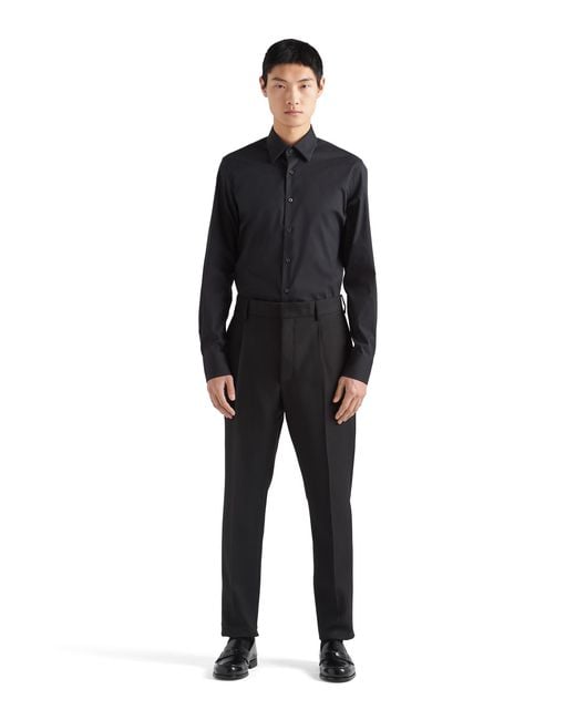 Prada Blue Stretch Cotton Shirt for men