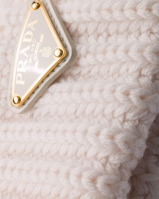 Prada Natural Wool Beanie, Chalk