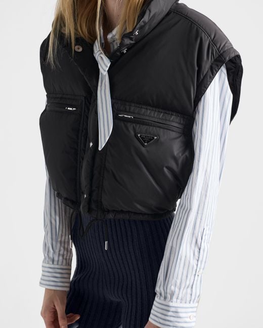 Prada Black Cropped Re-Nylon Down Jacket