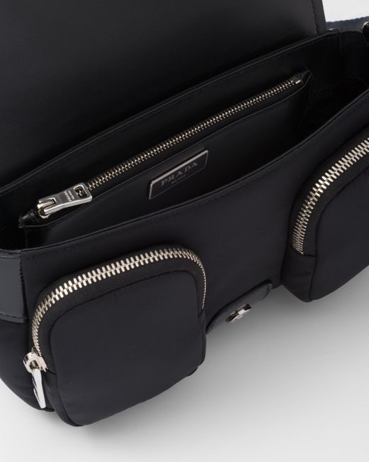 Prada Synthetic Pocket Nylon And Brushed Leather Bag in Black | Lyst