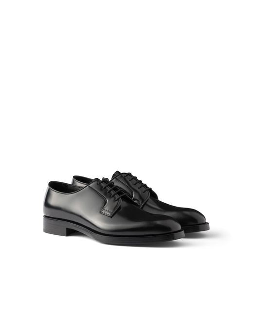 Prada Black Brushed Leather Lace-Up Shoes for men