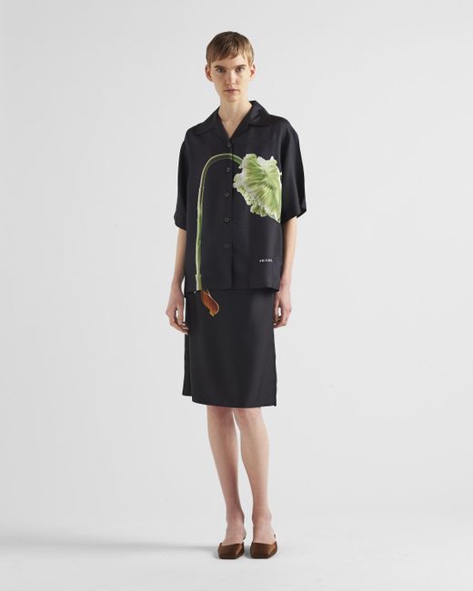 Prada Black Printed Twill Midi-skirt