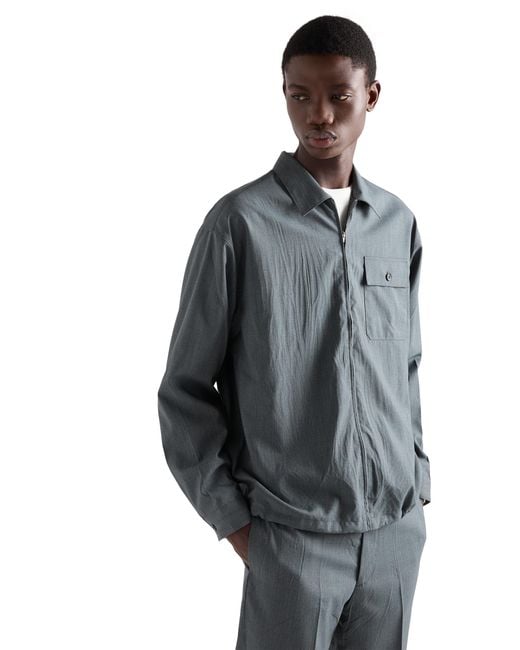 Prada Blue Wool Zipper Shirt for men