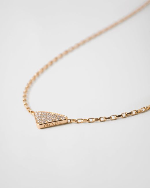 Prada White Eternal Halskette Mit Mini-Triangolo-Anhänger Aus Gelbgold Mit Diamanten