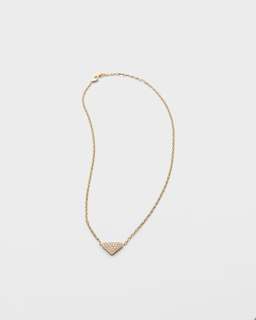 Prada White Eternal Halskette Mit Mini-Triangolo-Anhänger Aus Gelbgold Mit Diamanten