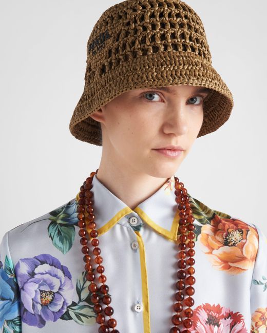 Prada Natural Woven Fabric Bucket Hat