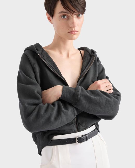 Prada Black Kapuzenpullover Aus Baumwolle Mit Reißverschluss