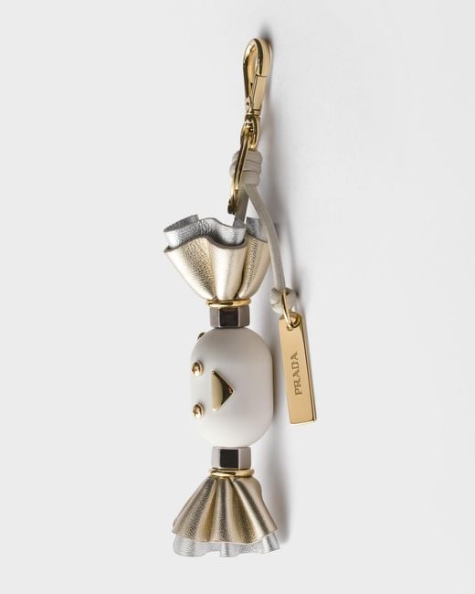 Prada White Candy Plexiglas And Leather Key Ring Charm