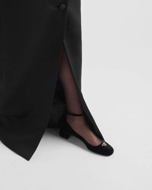 Prada Black Long Wool Satin Pencil Skirt