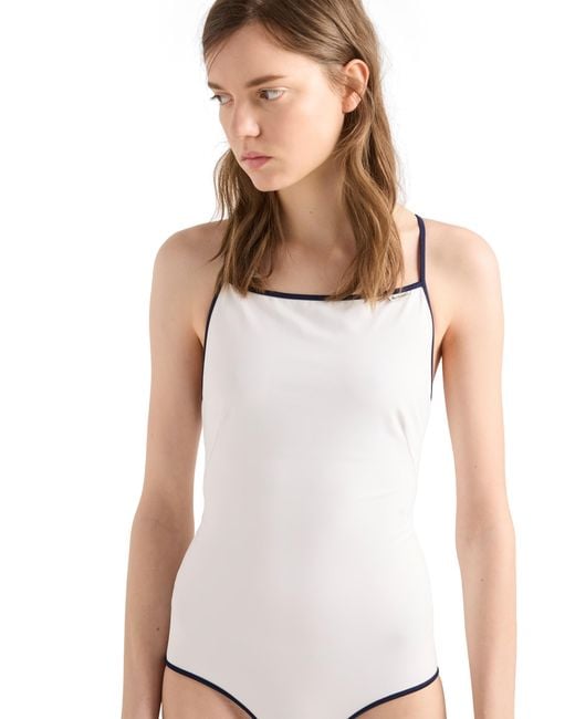 Prada White One-Piece Jersey Swimsuit