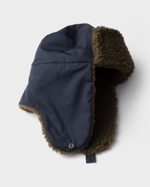 Prada Black Poplin Trapper Hat With Fleece Lining for men