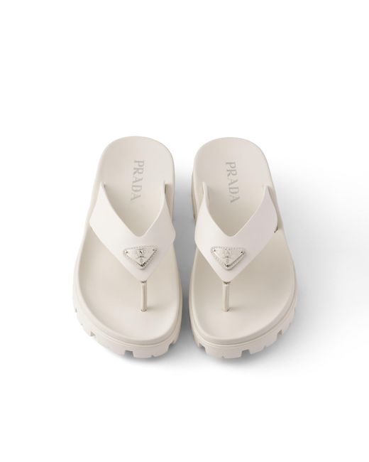 Prada White Rubber Thong Sandals, Size 7 for men