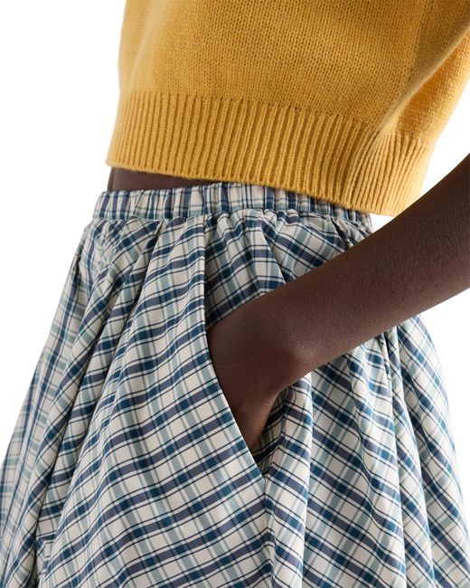 Prada Gray Full Checked Chambray Skirt, Ivory