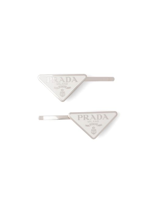 Pinces À Cheveux En Métal Prada en coloris White