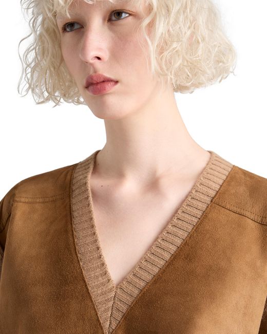 Prada Brown Cashmere, Wool And Suede Sweater