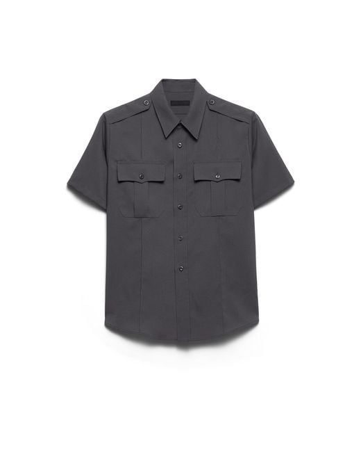 Prada Gray Short-Sleeved Technical Fabric Shirt for men