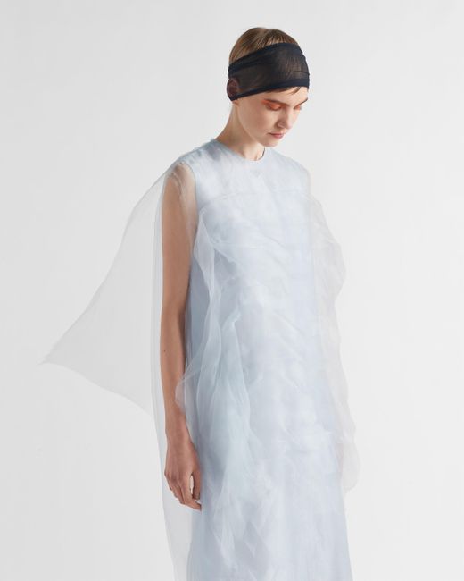Prada White Kleid Aus Technischem Voile