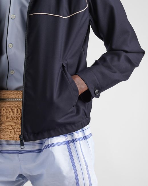 Prada Blue Wool And Silk Blouson Jacket for men
