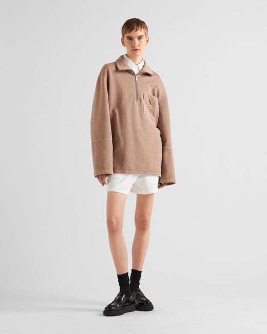 Prada Natural Turtleneck Cotton Fleece Blouson Jacket