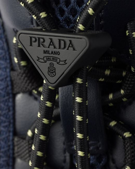 Prada Blue Speedrock Leather And Mesh Fabric Sneakers for men