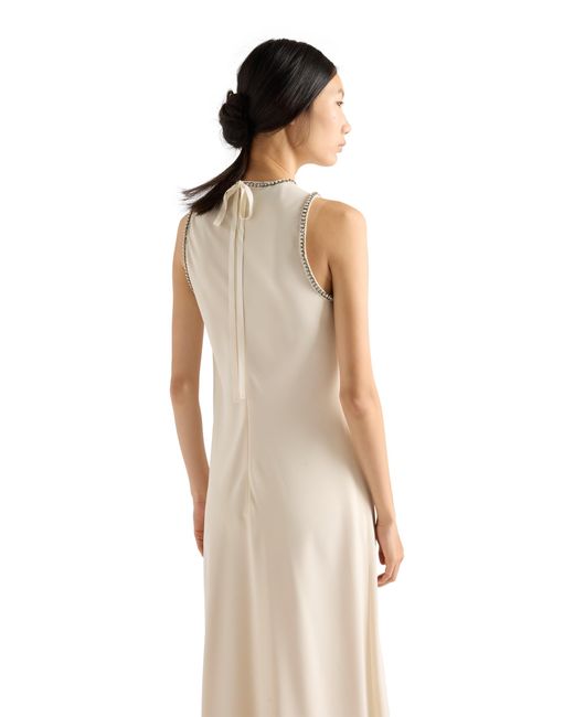 Robe Mi-Longue Sablé À Col Rond Prada en coloris White